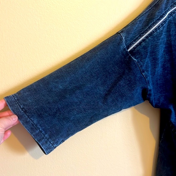 L/M Blue Denim Jeans Top Zippers on Shoulders 2 Front Pockets 65% Cotton Cute - Picture 5 of 14
